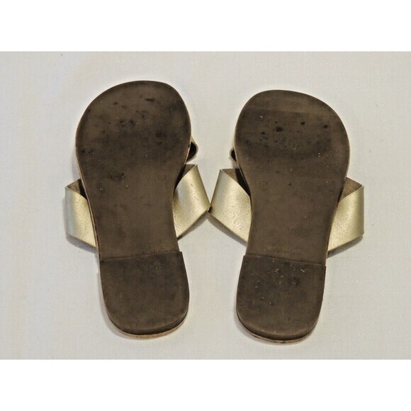 GAP Pale Gold‎ Cross Cross Leather Slides Classic Sandals Sz. 10 - Picture 3 of 7
